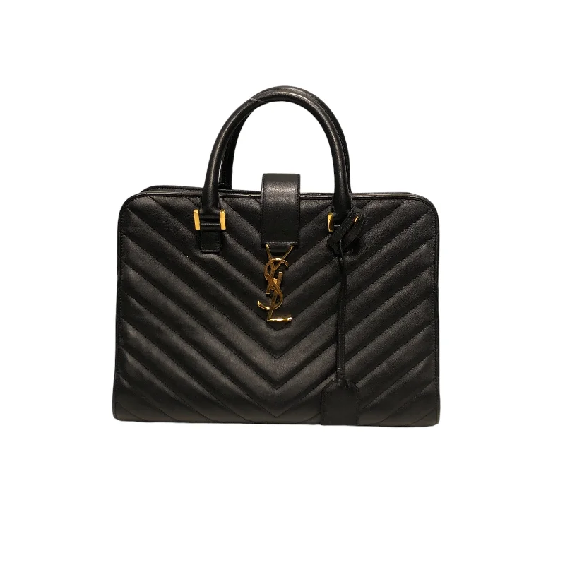 YVES SAINT LAURENT/Hand Bag/Leather/BLK/Chevron Cabas Monogram Bag