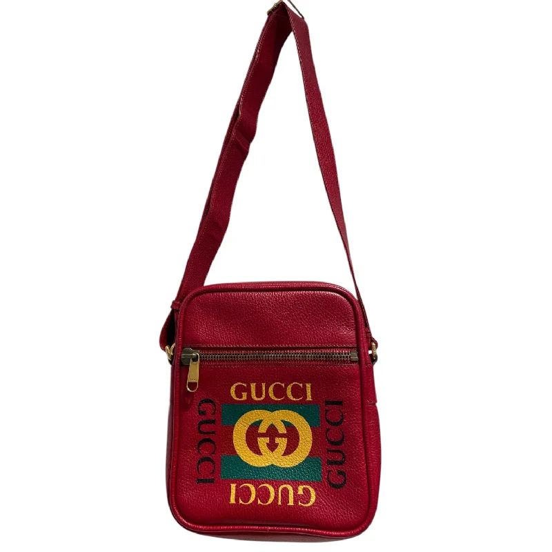 GUCCI/Cross Body Bag/Leather/RED/MESSENGER PRINTED LOGO