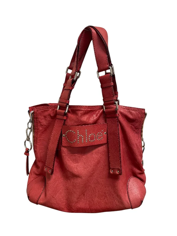 Chloe/Hand Bag/Leather/RED/STUDED CHLOE