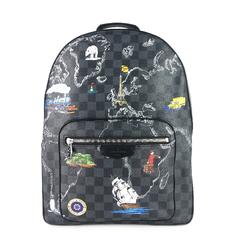 Josh World Map Damier Graphite Canvas Backpack