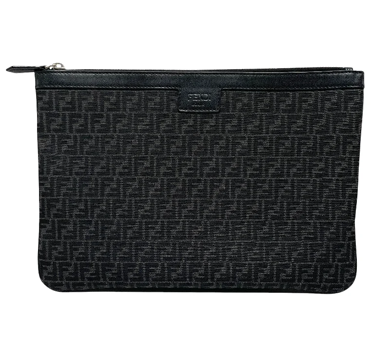 FENDI/Pouch/All Over Print/Cotton/BLK/DOUBLE F POUCH