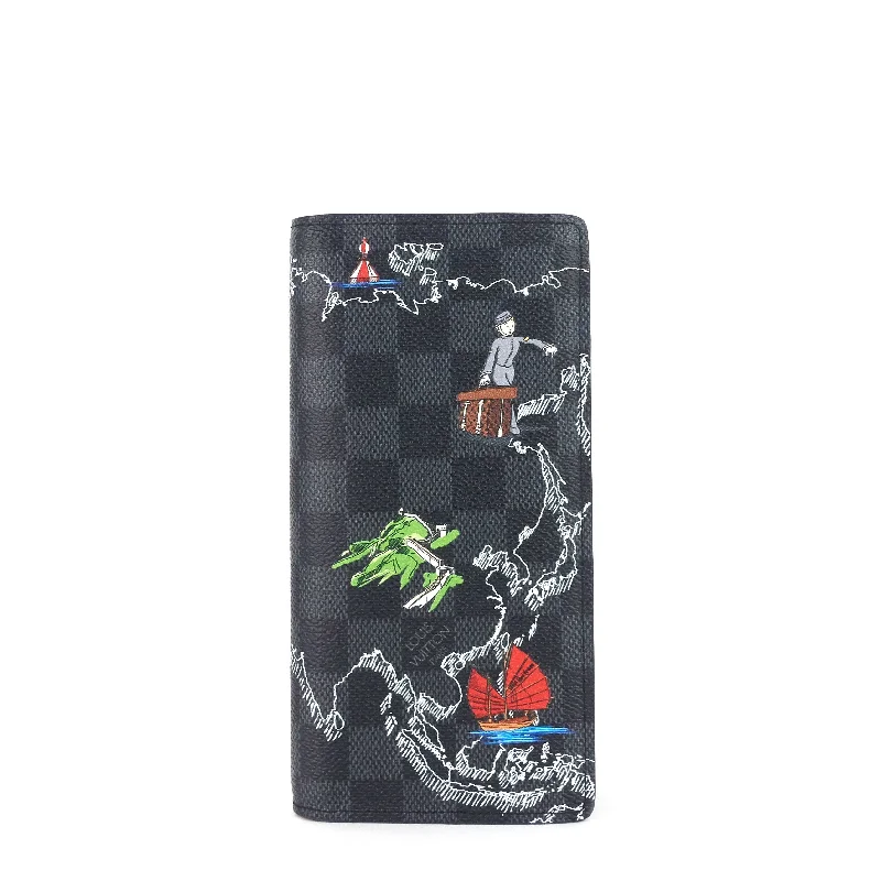 Brazza World Map Damier Graphite Canvas Wallet