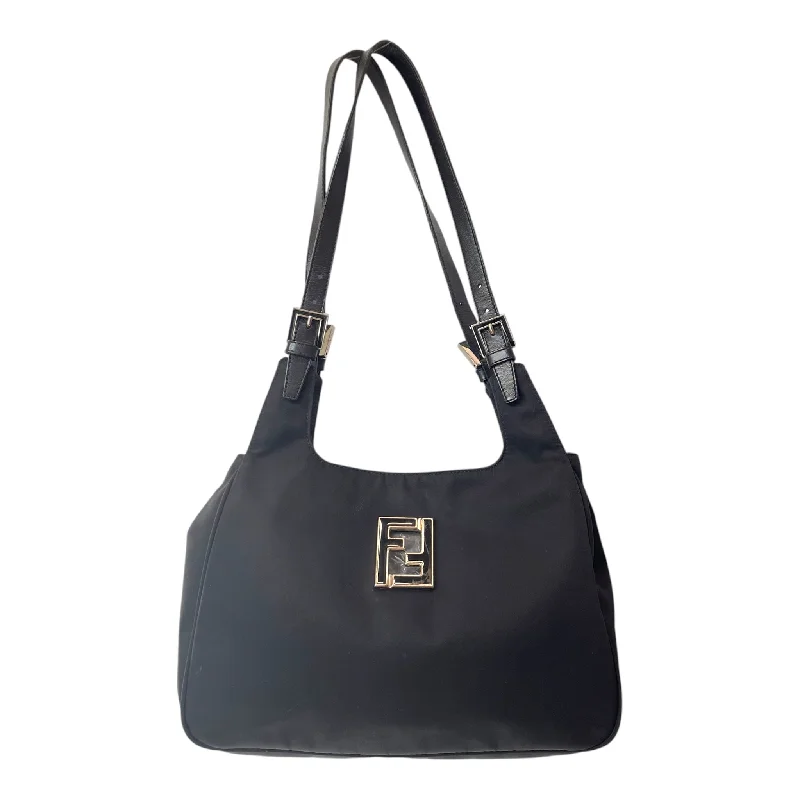 FENDI/Hand Bag/Nylon/BLK/BLK ON BLK/15790/992/SILVER W