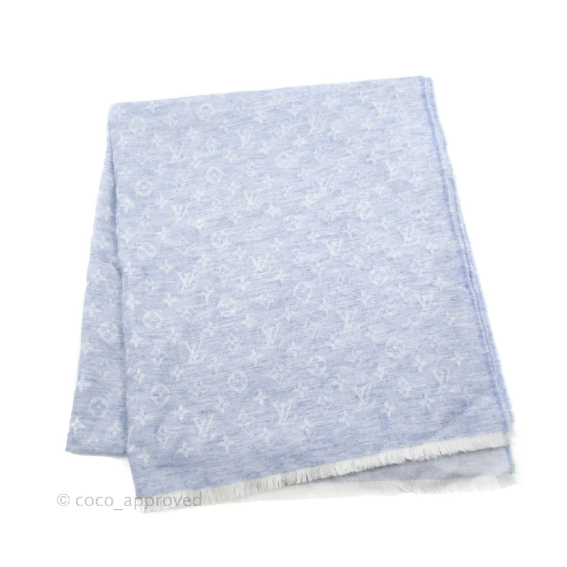 Louis Vuitton Wool Scarf Monogram Light Blue