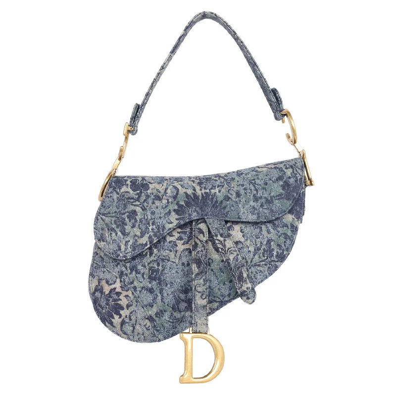 Christian Dior 2022 Medium Floral Denim Saddle Bag