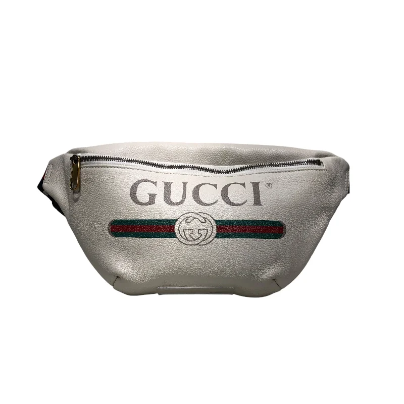 GUCCI/Fanny Pack/Graphic/Leather/WHT/Black Gucci Logo Fanny Pack