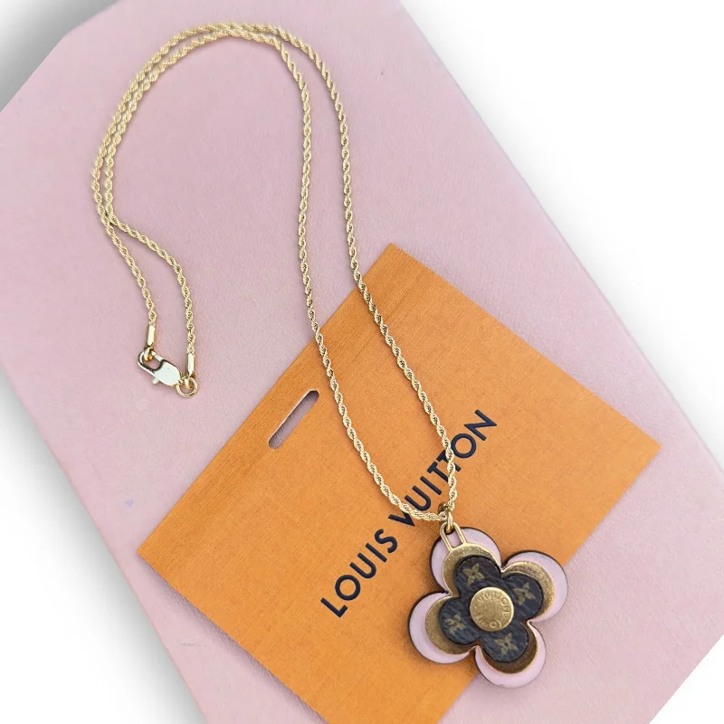 Repurposed LOUIS VUITTON Blooming Flowers Clover Charm Necklace