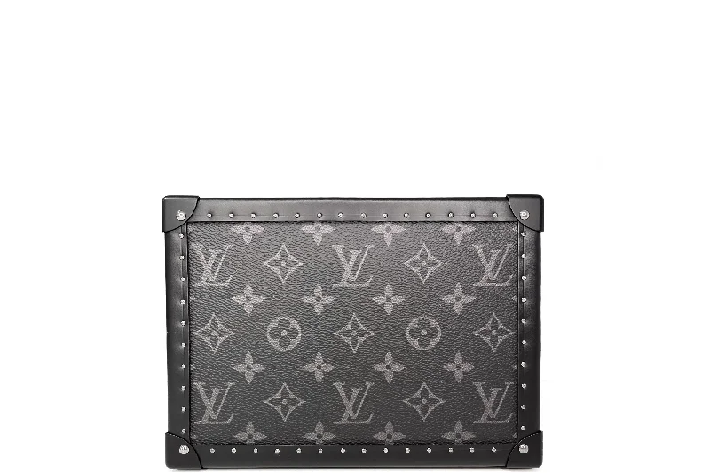 LOUIS VUITTON M20251 CLUTCH BOX, MONOGRAM ECLIPE RUTHENIUM HARDWARE, WITH STRAP, DUST COVER & BOX