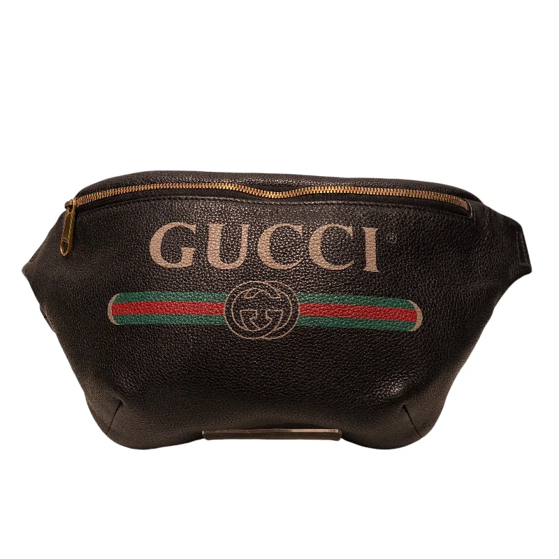 GUCCI/Fanny Pack/Graphic/Leather/BLK/Black Gucci Logo Fanny Pack