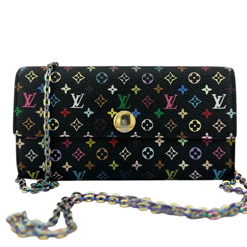 LOUIS VUITTON Black Multicolor Monogram Sarah Wallet with added Chain