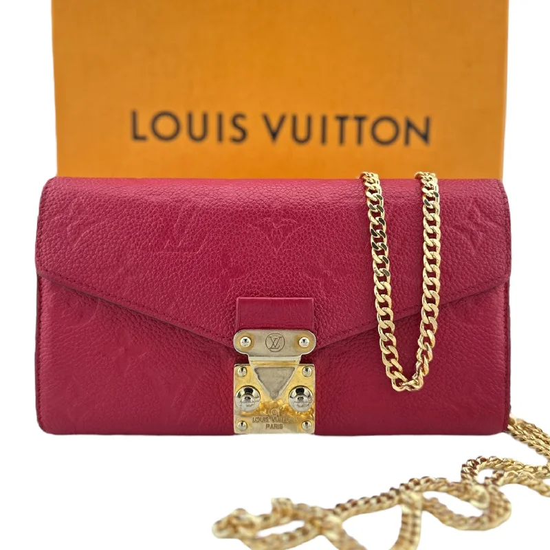 LOUIS VUITTON Magenta Empreinte Leather Metis Wallet with added Gold Chain