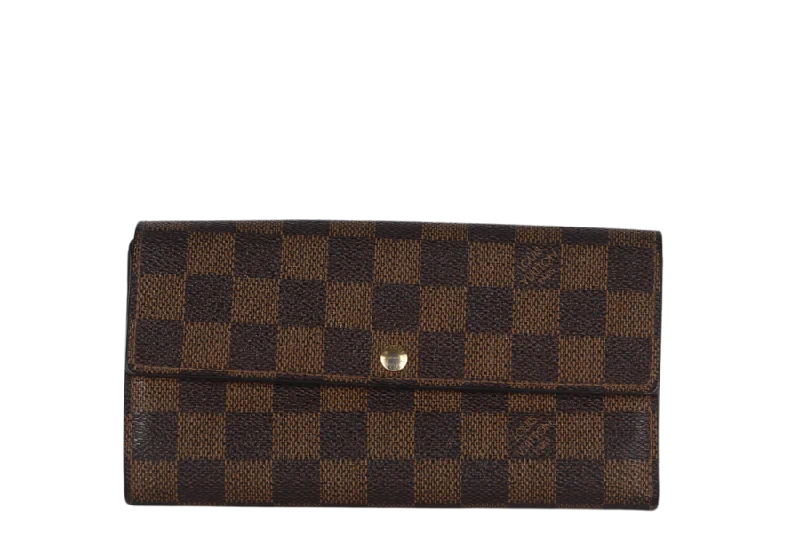 LOUIS VUITTON SARAH DAMIER EBENE CANVAS LONG WALLET GOLD HARDWARE